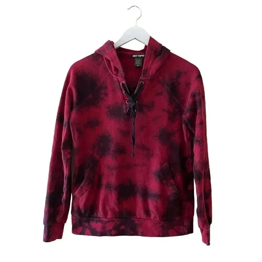 Hot Topic Red Black Tie Dye Cotton Blend Front Tie SZ M